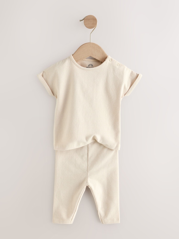 Stone 2 Piece Stripe Short Sleeve T-Shirt And Leggings Set - Image 2 of 4