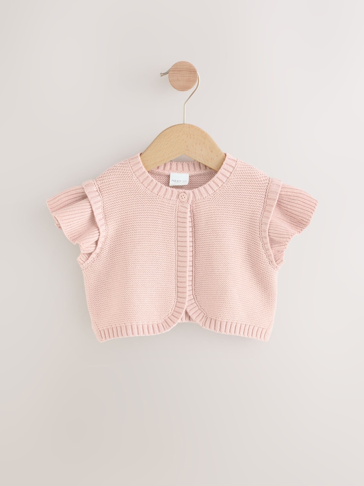 Pink Girls Knitted 100% Cotton Tank Cardigan - Image 1 of 3