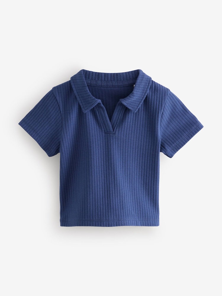 Navy Ribbed Collar T-Shirt - Image 1 of 1 Navy Ribbed Collar T-Shirt - Image 1 of 1