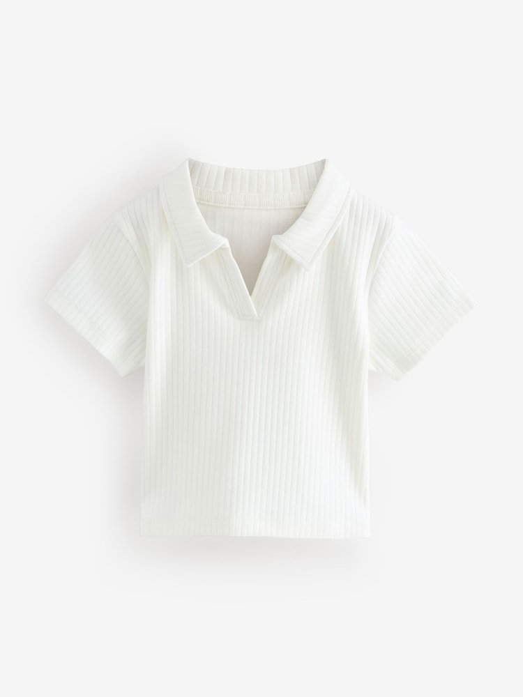 White Ribbed Collar T-Shirt - Image 1 of 1