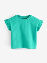 Mint Green Frill Sleeves Ribbed T-Shirt - Image 1 of 1