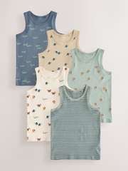 Mini Safari Print 100% Cotton Vests 5 Pack (1.5-8yrs) - Image 1 of 9