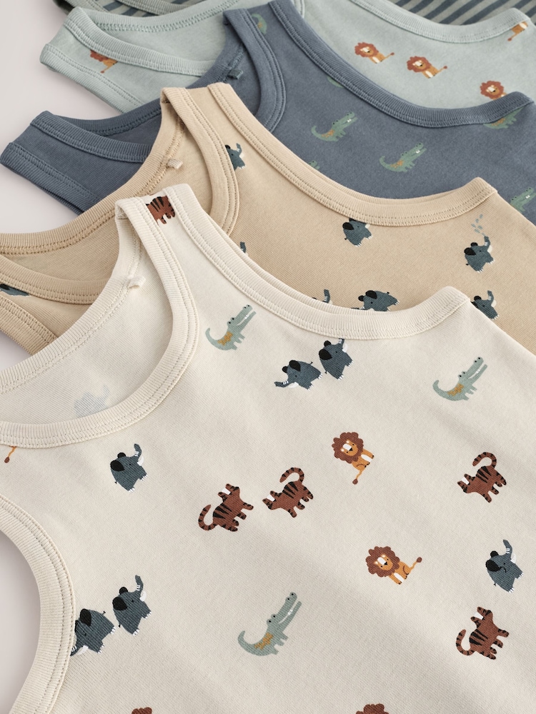Mini Safari Print 100% Cotton Vests 5 Pack (1.5-8yrs) - Image 8 of 9