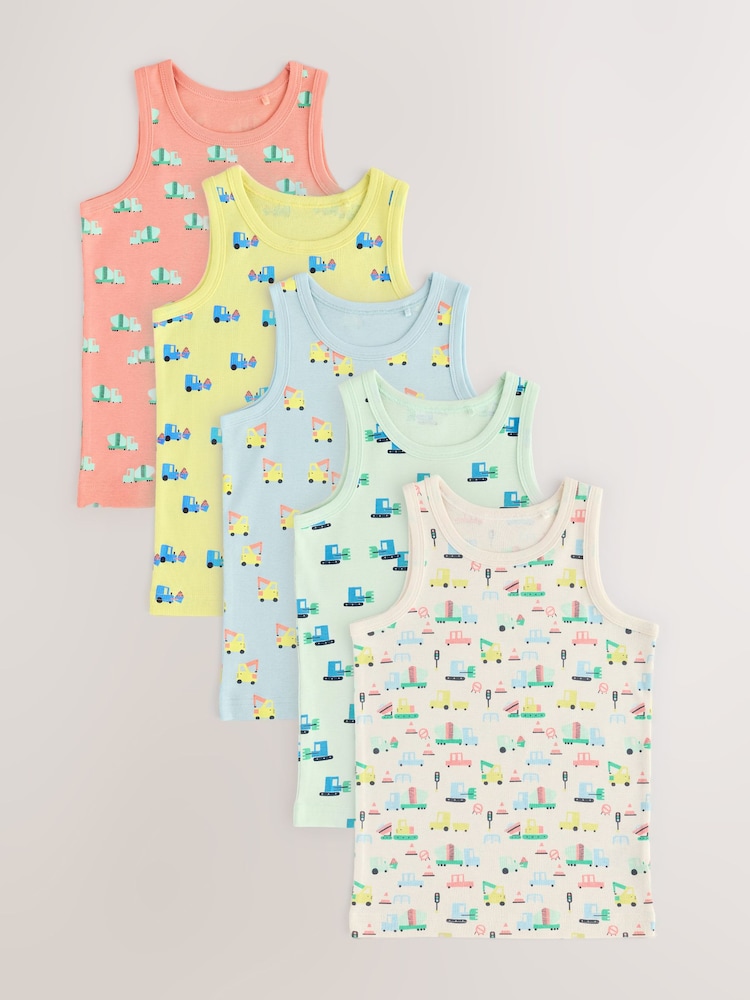 Bright Vehicles 100% Cotton Vests 5 Pack (1.5-8yrs) - Image 1 of 9