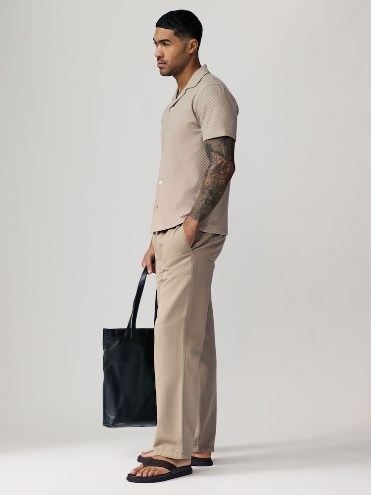 Neutral Slim Fit Textured Diagonal Jersey 100% Cotton Shirt - Image 4 of 9
