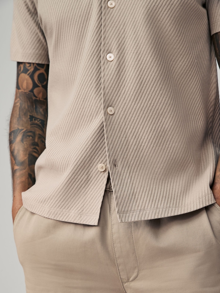 Neutral Slim Fit Textured Diagonal Jersey 100% Cotton Shirt - Image 6 of 9