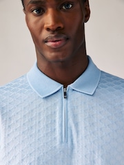 Light Blue Slim Fit Smart Quarter Zip Polo Shirt - Image 1 of 8