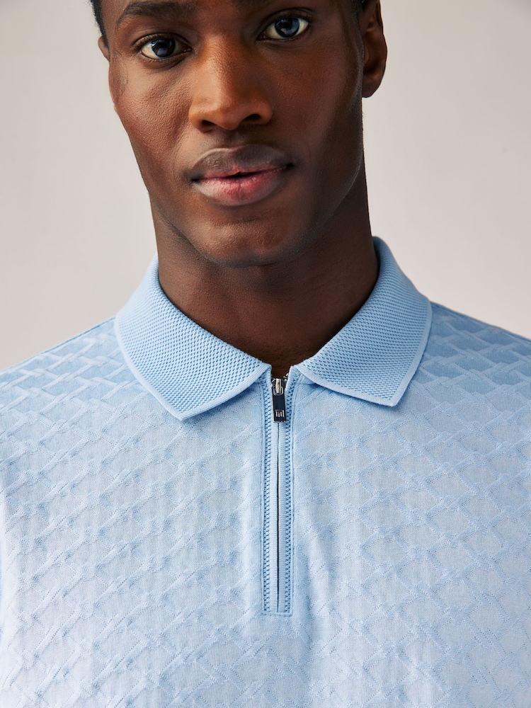 Light Blue Slim Fit Smart Quarter Zip Polo Shirt - Image 1 of 8