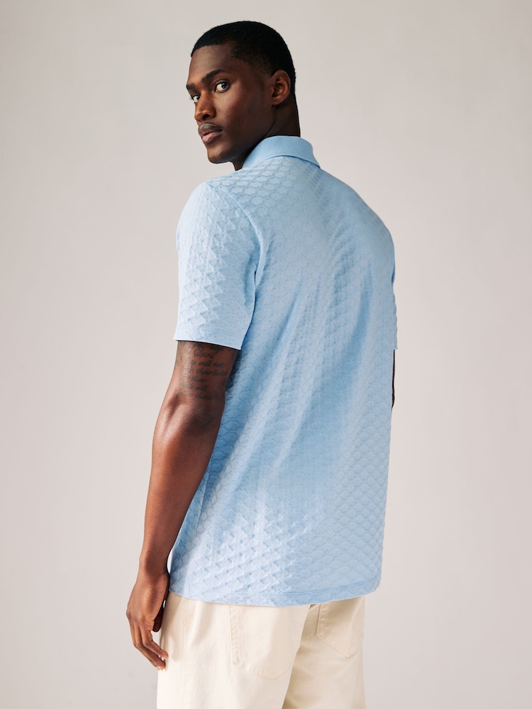 Light Blue Slim Fit Smart Quarter Zip Polo Shirt - Image 2 of 8