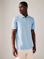 Light Blue Slim Fit Smart Quarter Zip Polo Shirt - Image 3 of 8
