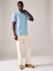 Light Blue Slim Fit Smart Quarter Zip Polo Shirt - Image 4 of 8