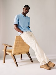 Light Blue Slim Fit Smart Quarter Zip Polo Shirt - Image 5 of 8