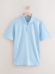 Light Blue Slim Fit Smart Quarter Zip Polo Shirt - Image 6 of 8
