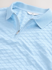 Light Blue Slim Fit Smart Quarter Zip Polo Shirt - Image 7 of 8