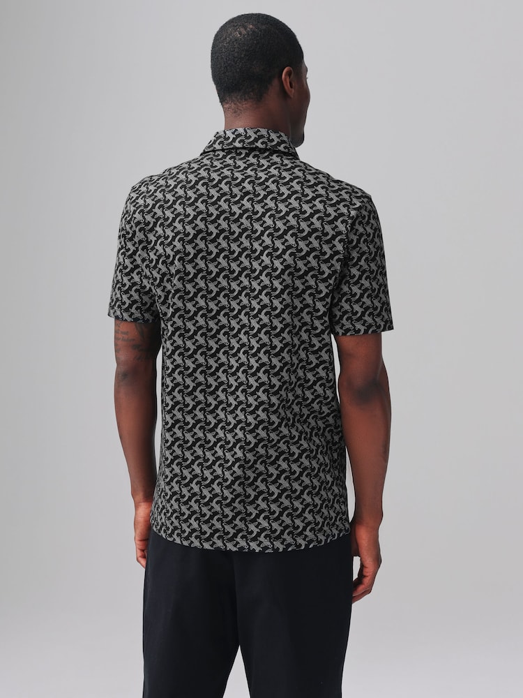 Zwart met vissen - Poloshirt met korte mouwen en print - Image 3 of 8