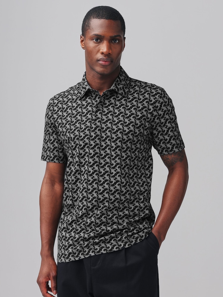 Zwart met vissen - Poloshirt met korte mouwen en print - Image 4 of 8