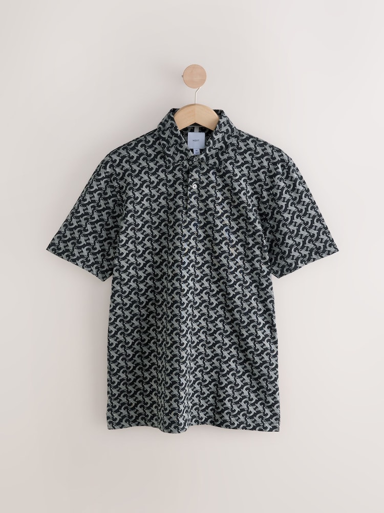 Zwart met vissen - Poloshirt met korte mouwen en print - Image 6 of 8
