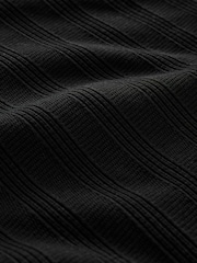 Black Slim Fit Textured Button Neck 100% Cotton Polo Shirt - Image 6 of 7