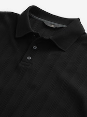 Black Slim Fit Textured Button Neck 100% Cotton Polo Shirt - Image 7 of 7