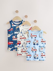 Red/Blue Emergency Vehicles 100% Cotton Vests 3 Pack (1.5-10yrs) - Image 1 of 7