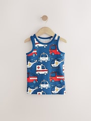 Red/Blue Emergency Vehicles 100% Cotton Vests 3 Pack (1.5-10yrs) - Image 5 of 7