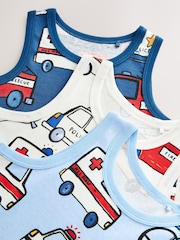 Red/Blue Emergency Vehicles 100% Cotton Vests 3 Pack (1.5-10yrs) - Image 6 of 7