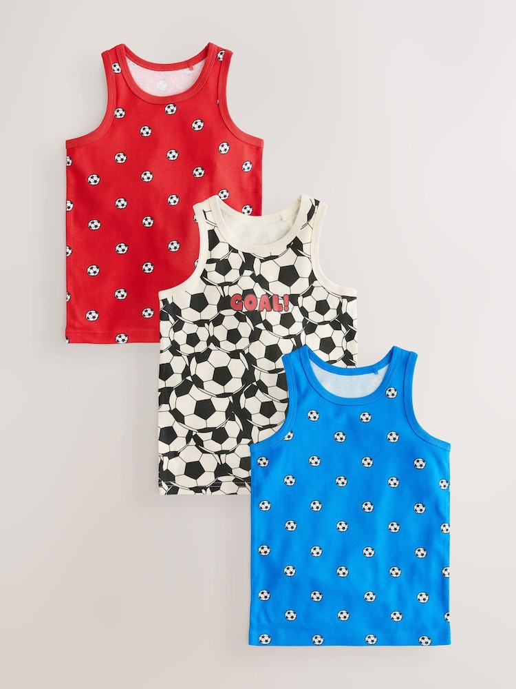 Red/Blue Football 100% Cotton Vests 3 Pack (1.5-10yrs) - Image 1 of 7