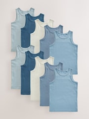 Tonal Blue Organic Cotton Vests 10 Pack (1.5-16yrs) - Image 1 of 8