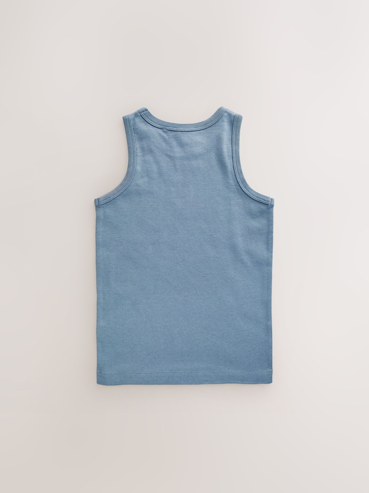 Tonal Blue Organic Cotton Vests 10 Pack (1.5-16yrs) - Image 7 of 8