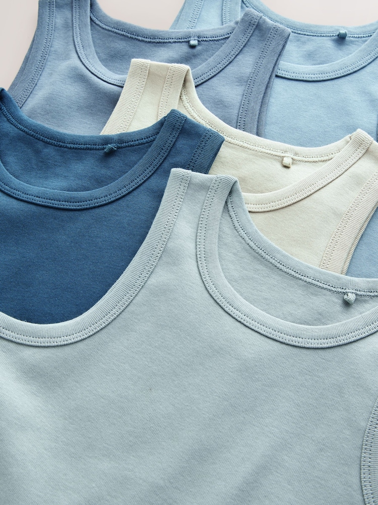 Tonal Blue Organic Cotton Vests 10 Pack (1.5-16yrs) - Image 8 of 8
