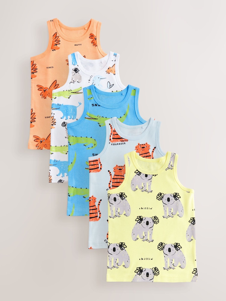 Bright Animal Print 100% Cotton Vests 5 Pack (1.5-8yrs) - Image 1 of 9 Bright Animal Print 100% Cotton Vests 5 Pack (1.5-8yrs) - Image 1 of 9