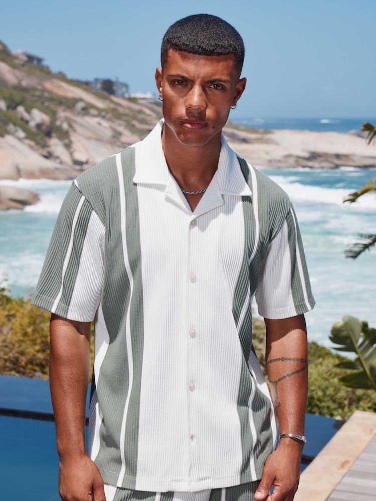 Green/White Co-ord Textured Stripe Jersey Shirt - Image 14 of 14 Green/White Co-ord Textured Stripe Jersey Shirt - Image 14 of 14