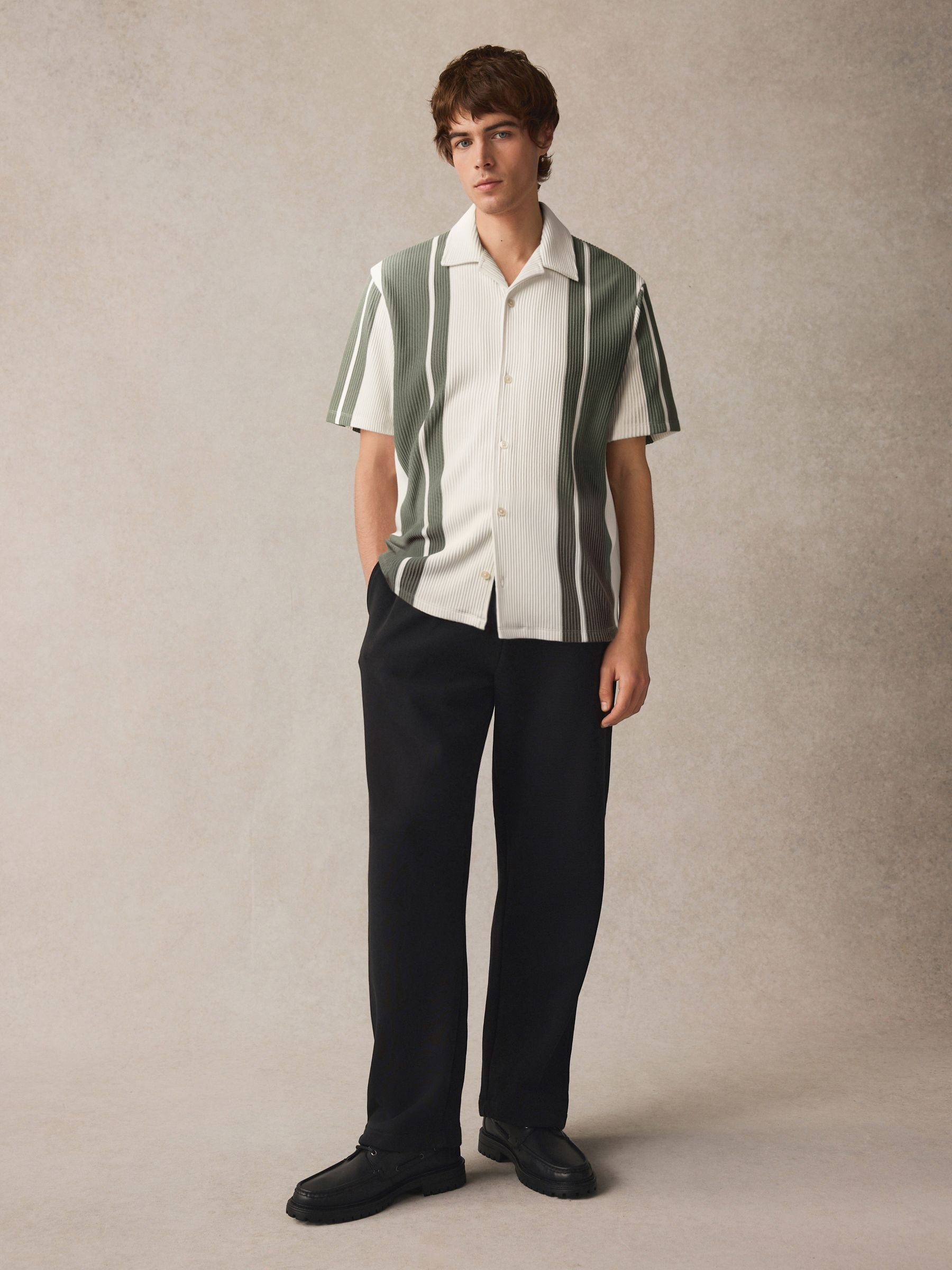 Buy Green/White Co-ord Textured Stripe Jersey Shirt from
