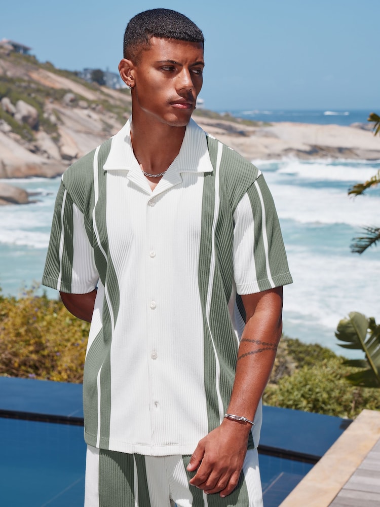 Vert/blanc coordonné - Chemises en jersey Rayure texturé - Image 5 of 8