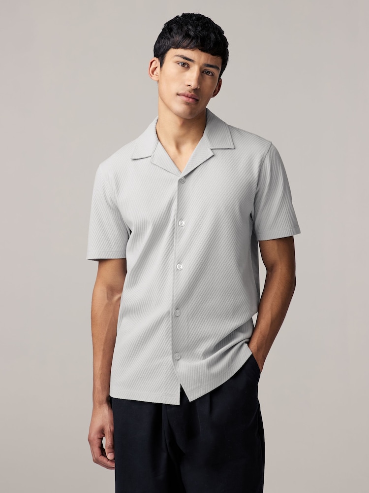 Grey Slim Fit Textured Diagonal Jersey 100% Cotton Shirt - Image 1 of 7 Grey Slim Fit Textured Diagonal Jersey 100% Cotton Shirt - Image 1 of 7
