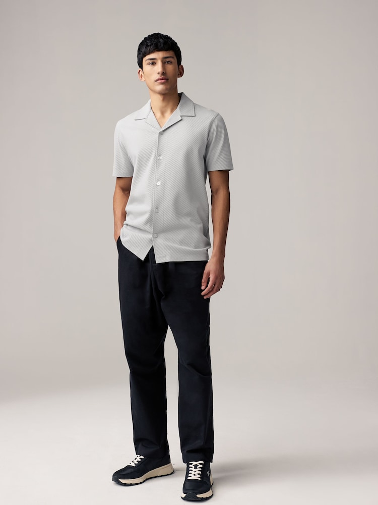 Grey Slim Fit Textured Diagonal Jersey 100% Cotton Shirt - Image 3 of 7