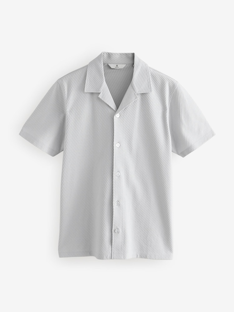 Grey Slim Fit Textured Diagonal Jersey 100% Cotton Shirt - Image 5 of 7