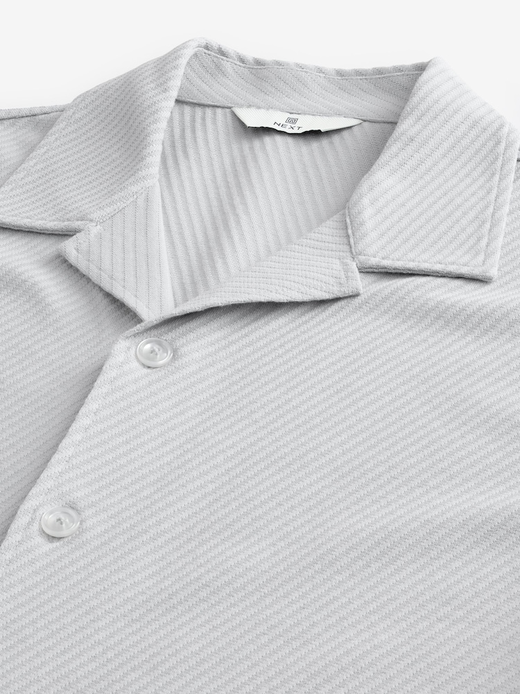 Grey Slim Fit Textured Diagonal Jersey 100% Cotton Shirt - Image 6 of 7