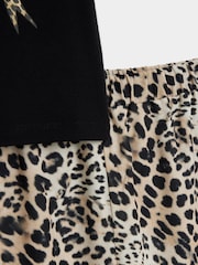 River Island Black Girls Leopard Print Bows Wide Leg 100% Cotton Trousers Set - Image 3 of 4