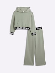 River Island Green Girls 100% Cotton Hoodie And Joggers Set - Image 1 of 5
