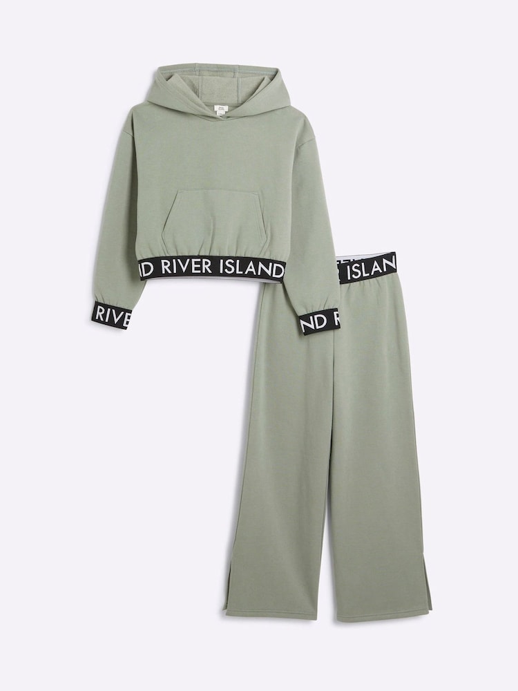 River Island Green Girls 100% Cotton Hoodie And Joggers Set - Image 1 of 5 River Island Green Girls 100% Cotton Hoodie And Joggers Set - Image 1 of 5
