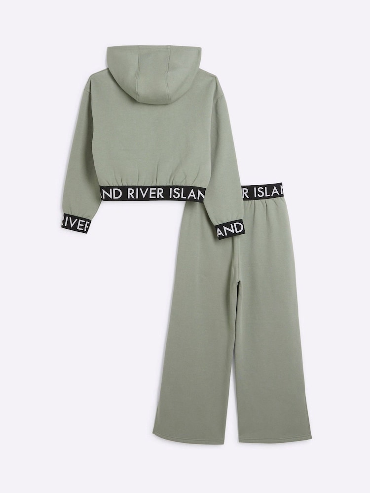 River Island Green Girls 100% Cotton Hoodie And Joggers Set - Image 2 of 5