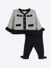 River Island Black Baby Girls Mono 100% Cotton Cardigan and Leggings Set - Image 1 of 4