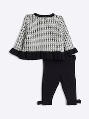 River Island Black Baby Girls Mono 100% Cotton Cardigan and Leggings Set - Image 2 of 4