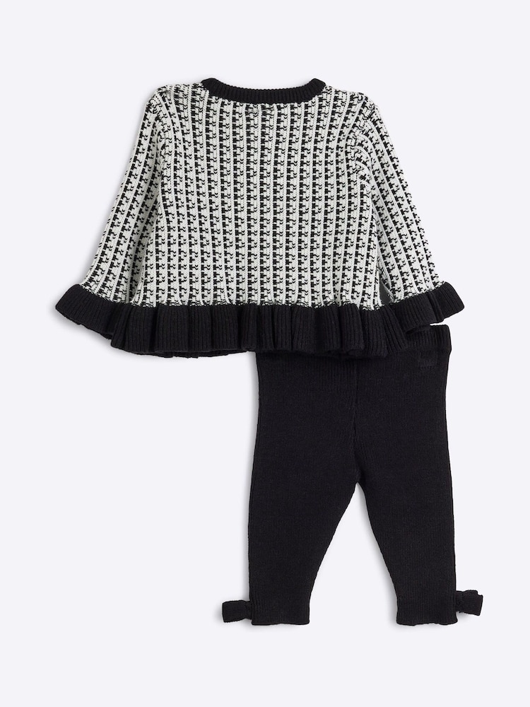 River Island Black Baby Girls Mono 100% Cotton Cardigan and Leggings Set - Image 2 of 4