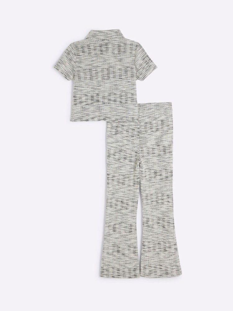 River Island Grey Girls 100% Cotton Polo Top and Kickflare Trousers Set - Image 2 of 5