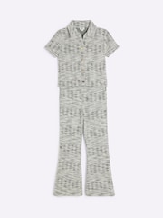 River Island Grey Girls 100% Cotton Polo Top and Kickflare Trousers Set - Image 3 of 5