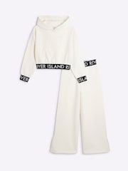 River Island Cream Girls 100% Cotton Hoodie and Joggers Set - Image 1 of 4