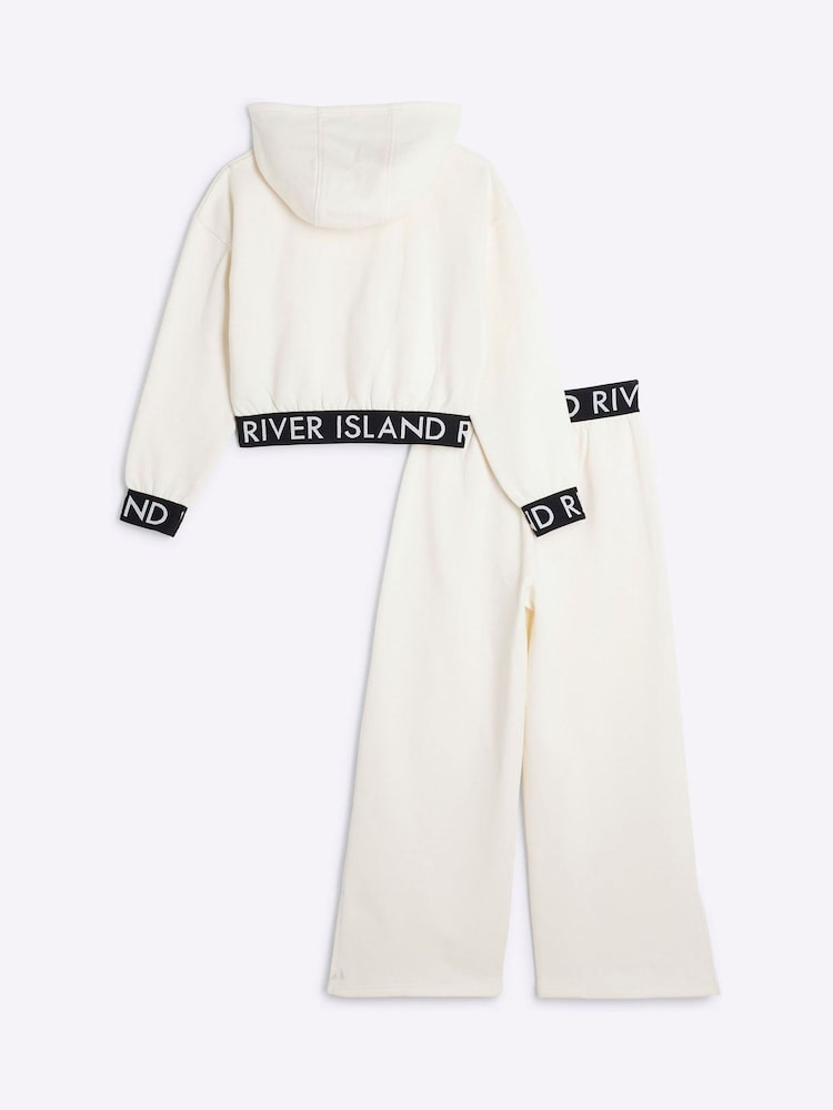 River Island Cream Girls 100% Cotton Hoodie and Joggers Set - Image 2 of 4