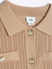 River Island Brown Girls Military 100% Cotton Rib Top and Flare Trousers Set - Image 3 of 4